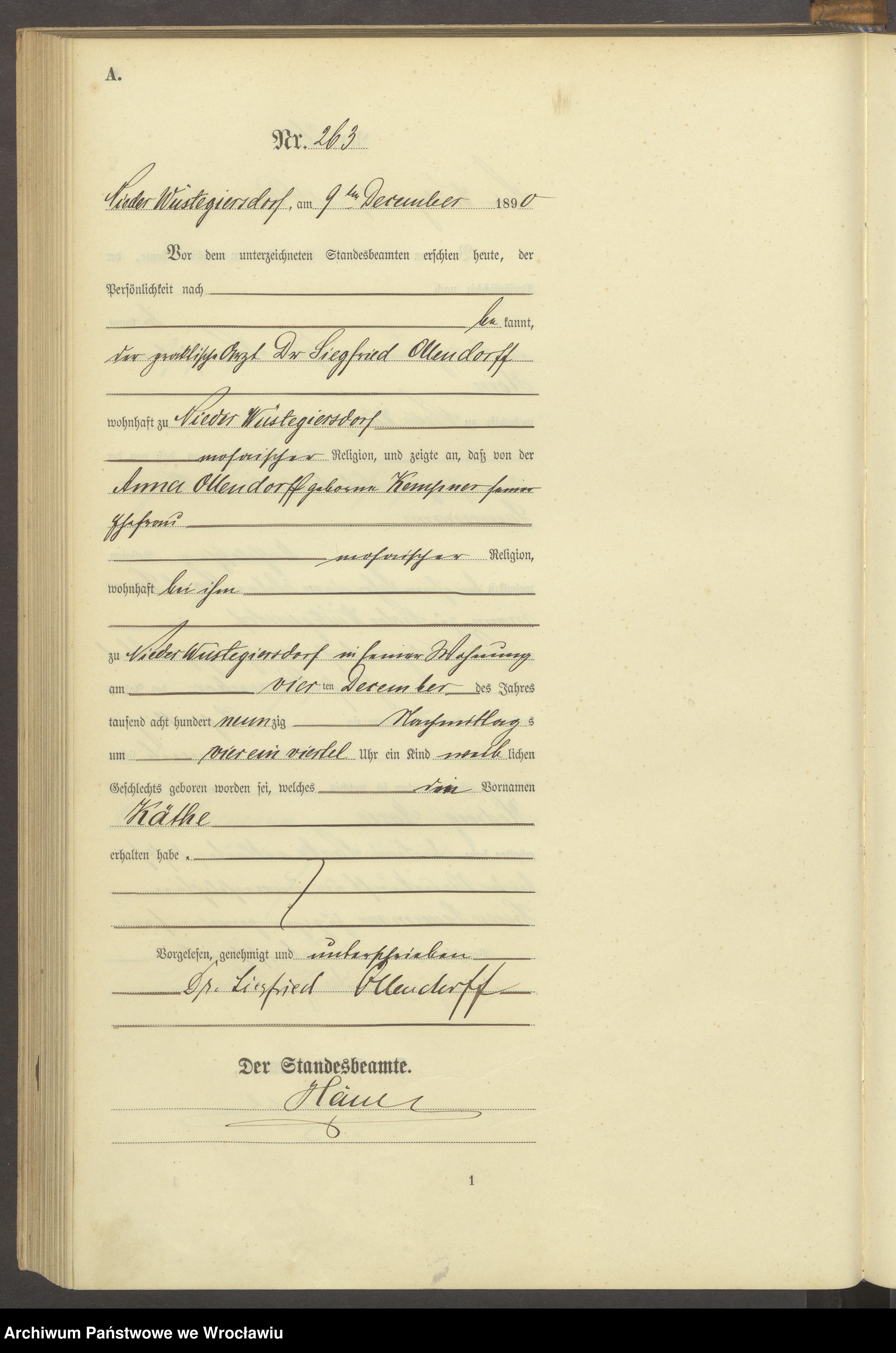 Skan z jednostki: Geburts-Haupt-Register Nieder Wüstegiersdorf (Głuszyca) 1890