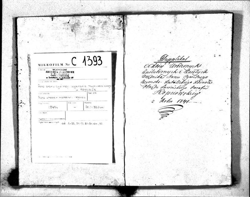 image.from.unit.number "Duplikat Aktów Urodzonych, Zaślubionych i Zeszłych Urzędnika Stanu Cywilnego Rzymsko-Katolickiego Kościoła Obrzędu Łacińskiego Kopciowskiey Parafii z Roku 1841"
