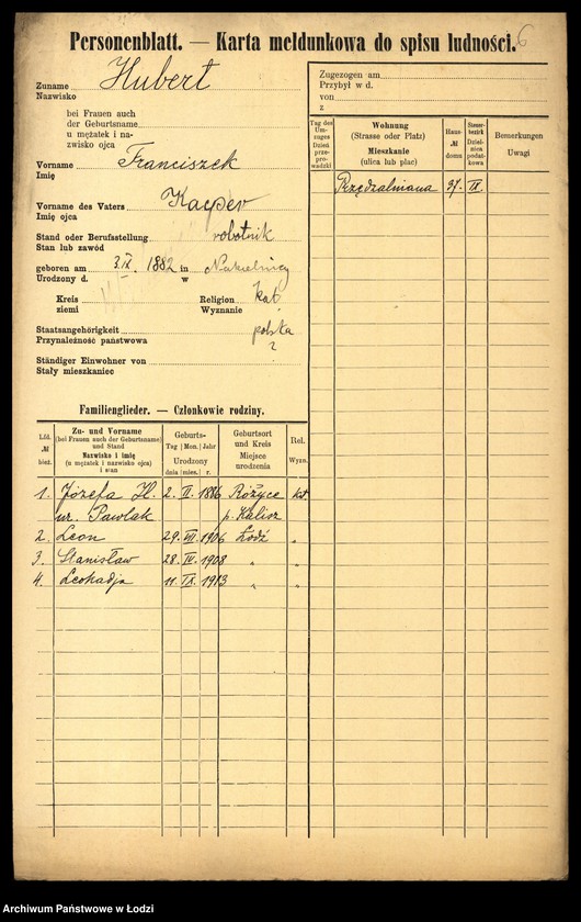 Obraz 8 z jednostki "[Spis ludności Łodzi] Hubermanowicz - Chwastowska"