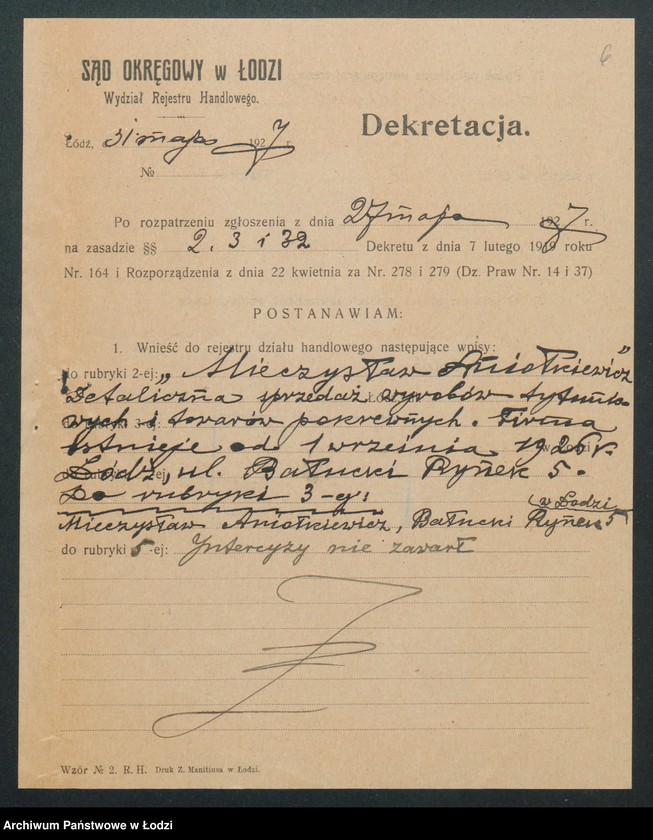 Obraz 8 z jednostki "Mieczysław Aniołkiewicz- sprzedaż wyrobów tytoniowychi towarów pokrewnych"