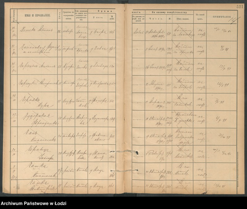 Obraz 16 z jednostki "[Księga ludności niestałej m. Łodzi lit. Cz]"