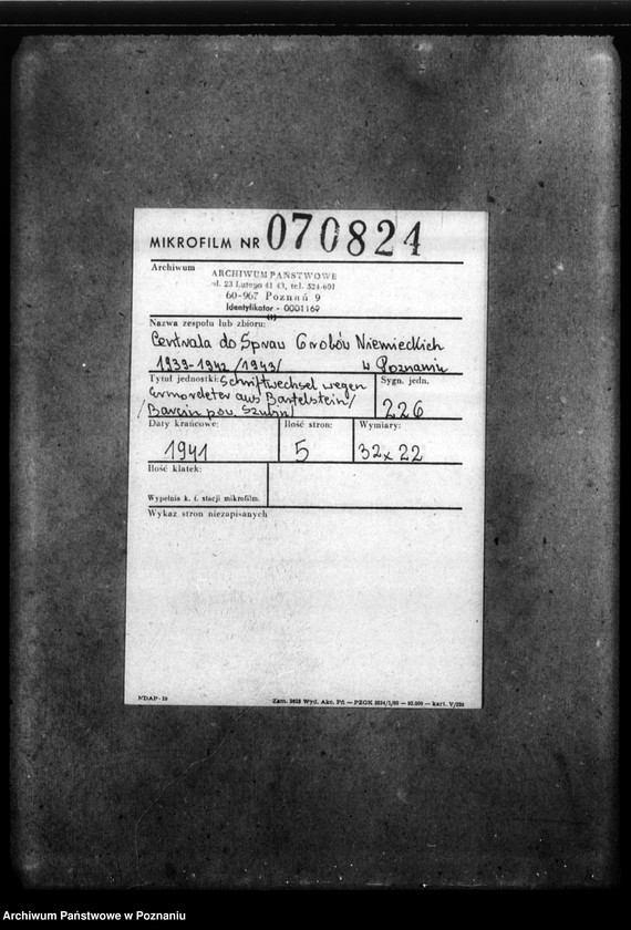 Obraz 2 z jednostki "Schriftwechzel wegen Ermordeter aus Bartelstein (Bercin, powiat Szubin)"