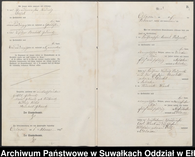 image.from.unit.number "Heiraths-Neben-Register des Preussischen Standes-Amtes Orlowen Kreis Loetzen für das Jahr 1890"