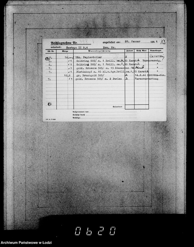 Obraz 6 z jednostki "Gestapo 200-400 [Kartoteka skonfiskowanego majątku ruchomego u Żydów]"