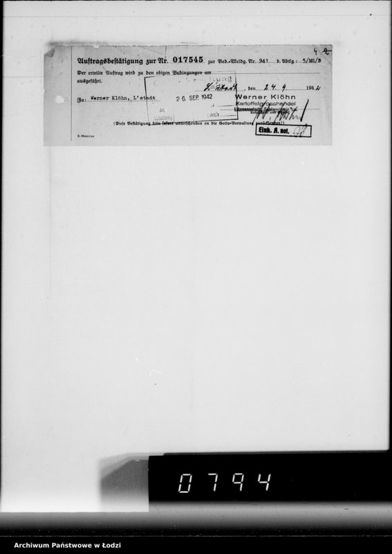 image.from.unit.number "Lebensmitteleinkauf. Aufträge, [Lieferscheinen und Rechnungen] 17526-17545. [Zamówienia i dostawa ziemiopłodów do Getta]"