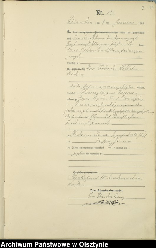 image.from.unit.number "Sterbe-Haupt-Register Tom I, Nr 1 - 425"