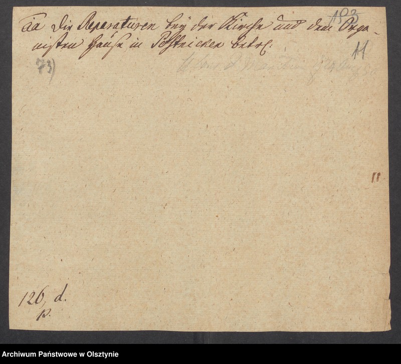 image.from.unit.number "Die Reparaturen bey der Kirche und dem Organisten Hause in Postnicken"