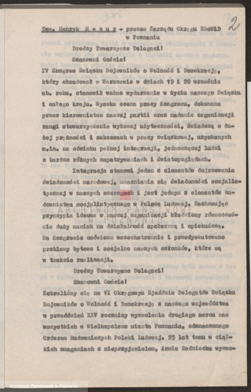 Obraz 8 z jednostki "Stenogram z Vl Okręgowego Zjazdu Delegatów Związku Bojowników o Wolność i Demokrację w Poznaniu."