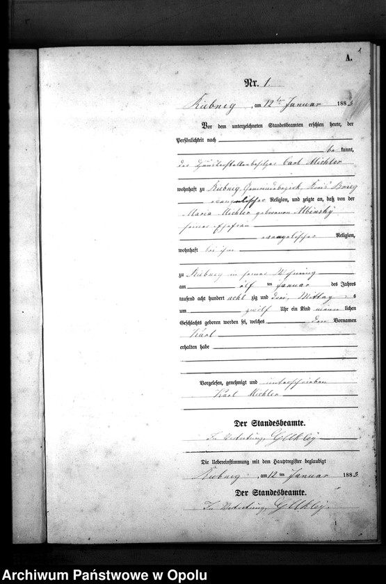Obraz z jednostki "Geburts-Neben-Register Standes-Amt Riebnig 1883"