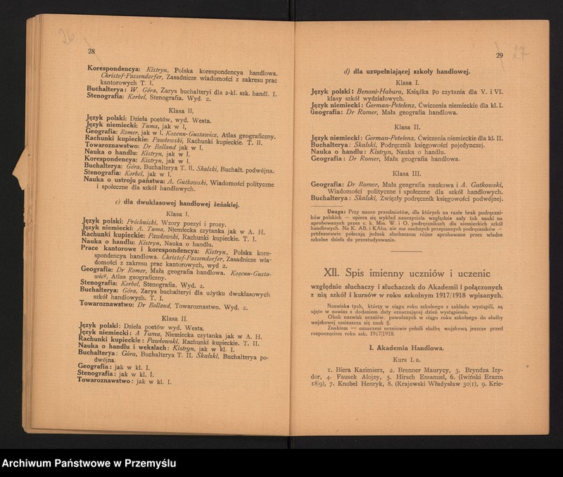 image.from.unit.number "Sprawozdanie C.K. Dyrekcji Akademii Handlowej za rok szkolny 1918"