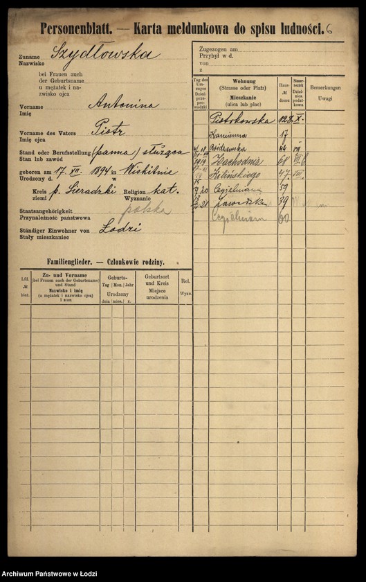 Obraz 8 z jednostki "[Spis ludności Łodzi] Szydłowska-Szymanowski"