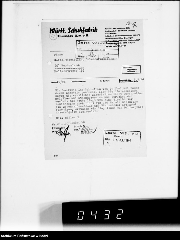 Obraz 14 z jednostki "Württembergische Schuhfabrik Faurndau G.m.b.H.Schriftwechsel"