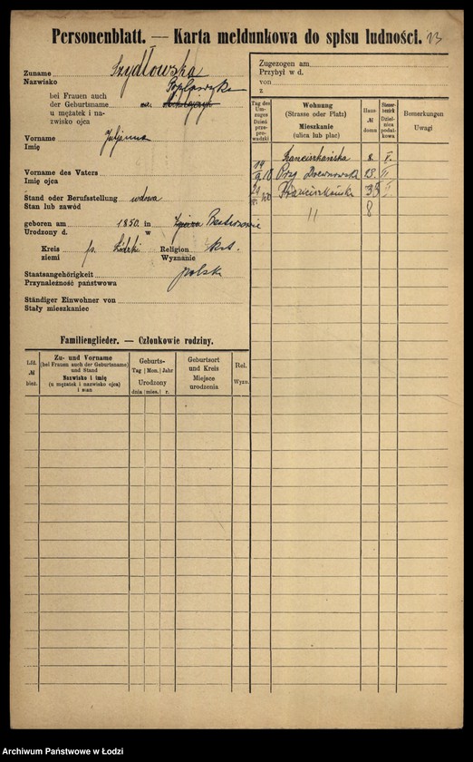 Obraz 15 z jednostki "[Spis ludności Łodzi] Szydłowska-Szymanowski"