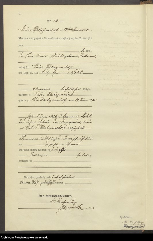 image.from.unit.number "Sterbe-Haupt-Register Nieder Wüstegiersdorf (Głuszyca) 1911"