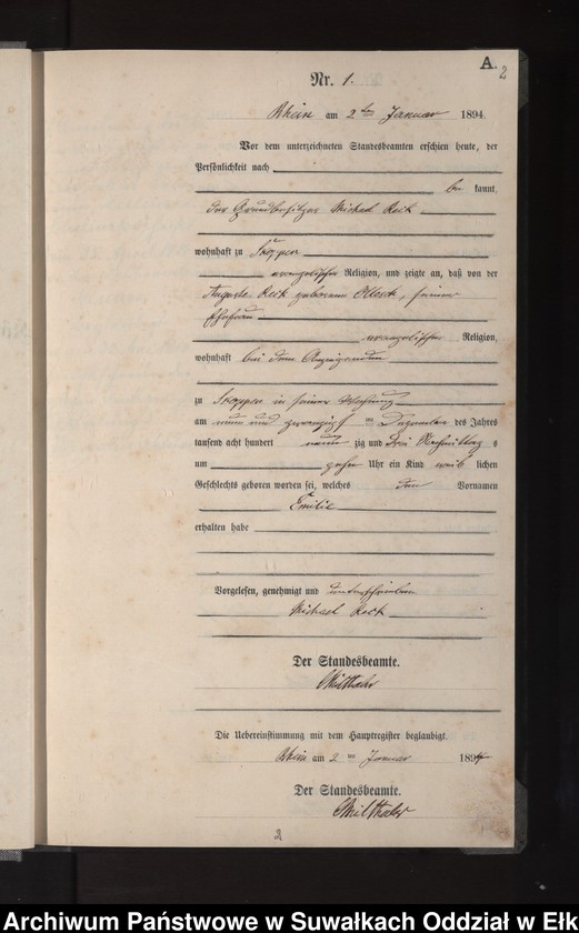 image.from.unit.number "Geburts-Neben-Register des Königlichen Preussischen Standes-Amtes Orlen Kreis Loetzen"
