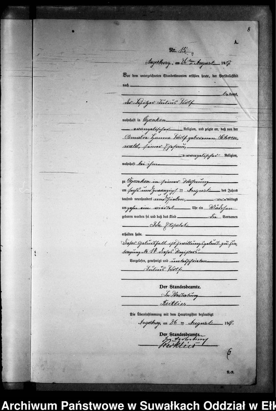 image.from.unit.number "[Geburts-Neben-Register des Preussischen Standes-Amtes Gr. Strengeln Kreis Angerburg]"