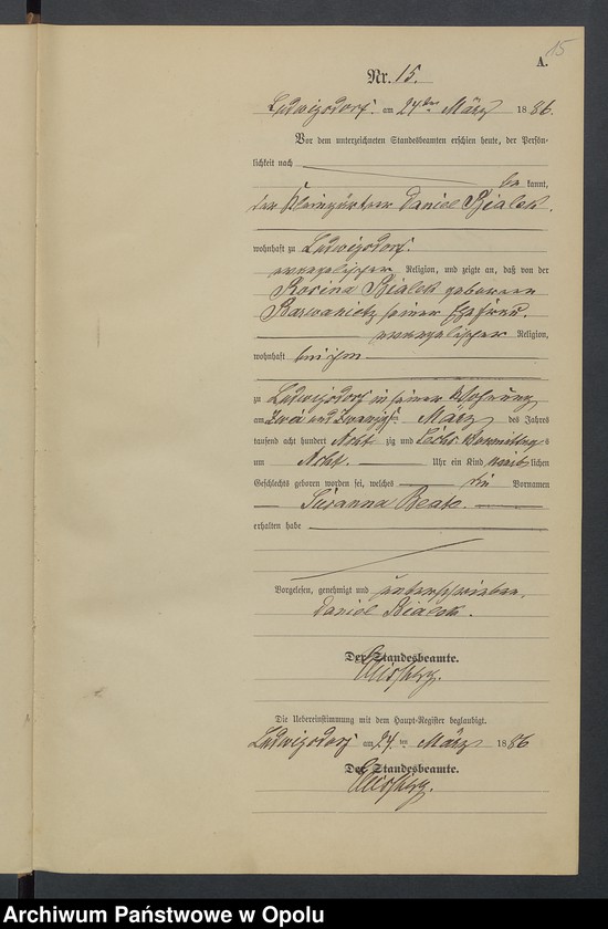 image.from.unit.number "Geburts-Neben-Register Standesamts Ludwigsdorf pro 1886"