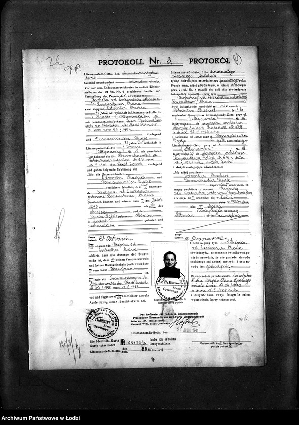 Obraz 6 z jednostki "[Protokoły stwierdzające na podstawie zeznań 2 świadków personalia i tożsamość osób ubiegających się o kartę tożsamości]"
