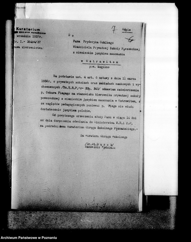 Obraz 10 z jednostki "Prywatna Szkoła Powszechna z niemieckim językiem nauczania- Ostrowite powiat Mogilno"