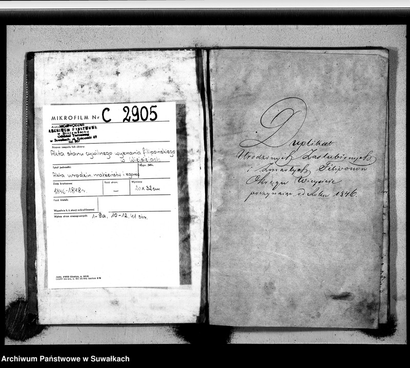 image.from.unit.number "Duplikat Urodzonych, zaślubionych i zmarłych Wyznania Filiponów Okręgu Wiejsieje poczynające w roku 1846, kończące w 1848 roku"