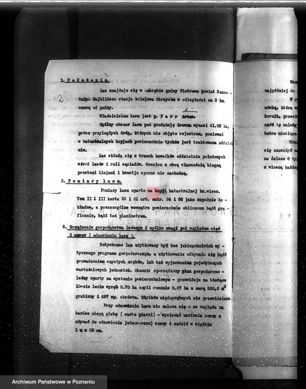 image.from.unit.number "Plan urządzenia gospodarstwa leśnego dla lasu Anny Far w Piotrowie powiat szamotulski 1930-1940"