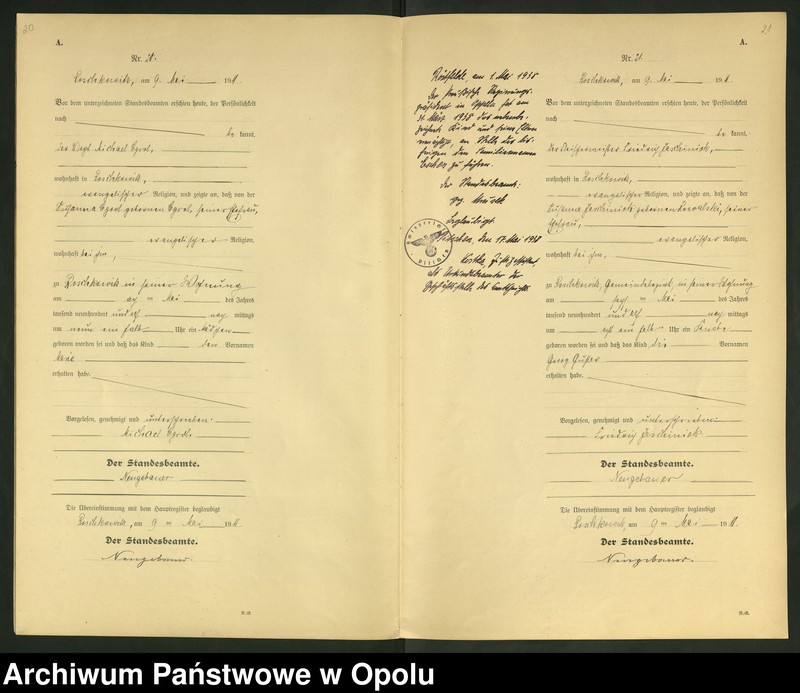 Obraz 13 z jednostki "Geburts-Register (Neben-Register) Standesamt Roschkowitz 1911 No.1 bis 49"