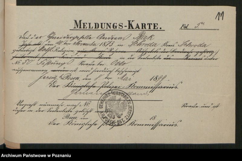 Obraz 13 z jednostki "Die von den Verlobten beigebrachten Urkunden zur Eheschliessung pro 1899"