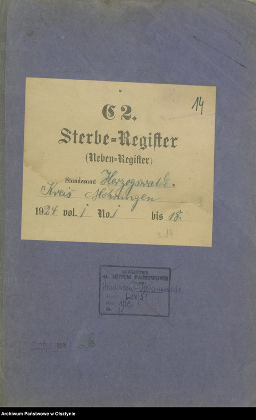 image.from.unit.number "Sterbe-Register / Neben-Register/ Nr 1 - 18"