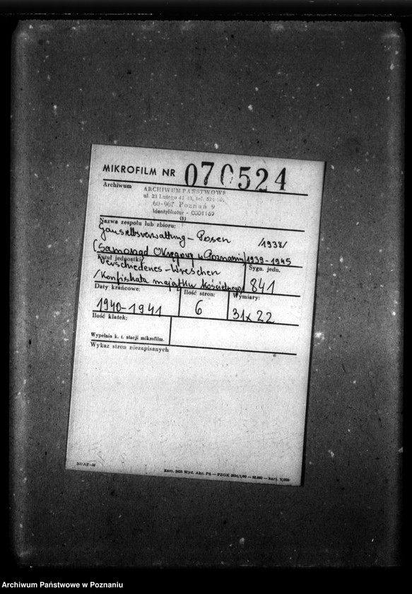 Obraz 2 z jednostki "Verschiedenes - Wreschen [konfiskata majątku kościelnego]."