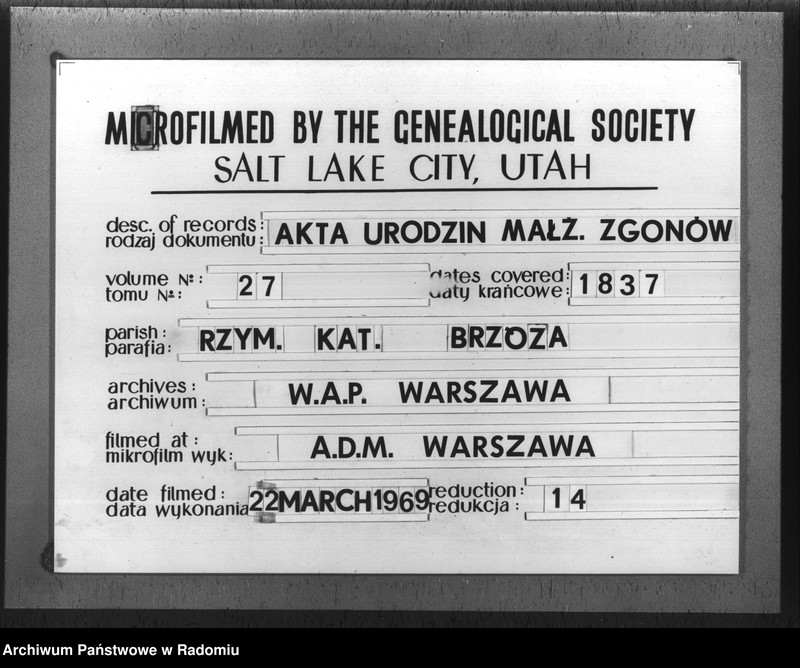 image.from.unit.number "Duplikat akt religijno-cywilnych urodzonych, zaślubionych i zeyścia służący na rok 1837 parafii Brzóza"
