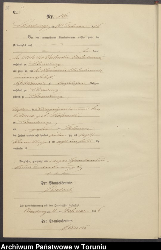image.from.unit.number "Sterbe-Neben-Register Stadt Strasburg [Brodnica-Miasto] für das Jahr 1876"