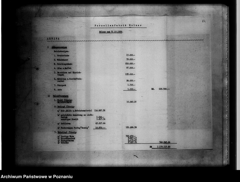 Obraz 19 z jednostki "[Fabryka porcelany w Chodzieży - rachunki i bilanse]."