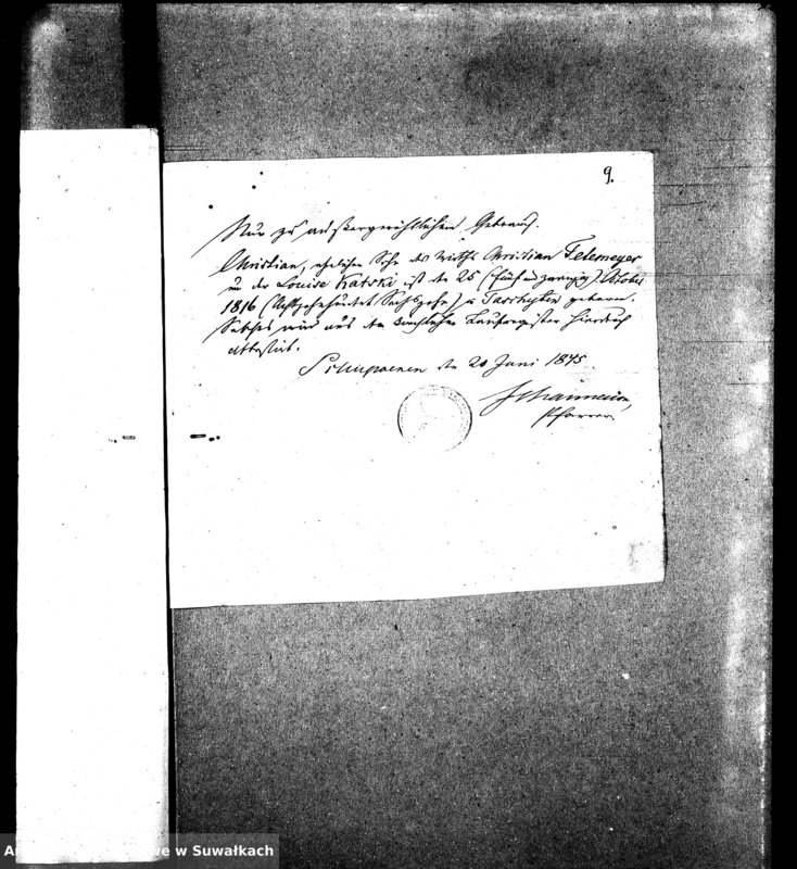 image.from.unit.number "Dowody do Aktów Małżeństw Parafii Ewangelickiej Wiżajńskiej za rok 1845"