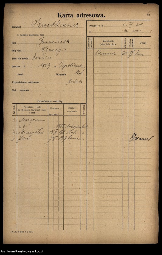 Obraz 8 z jednostki "[Spis ludności Łodzi] Szwedczak-Szydłowiecki"