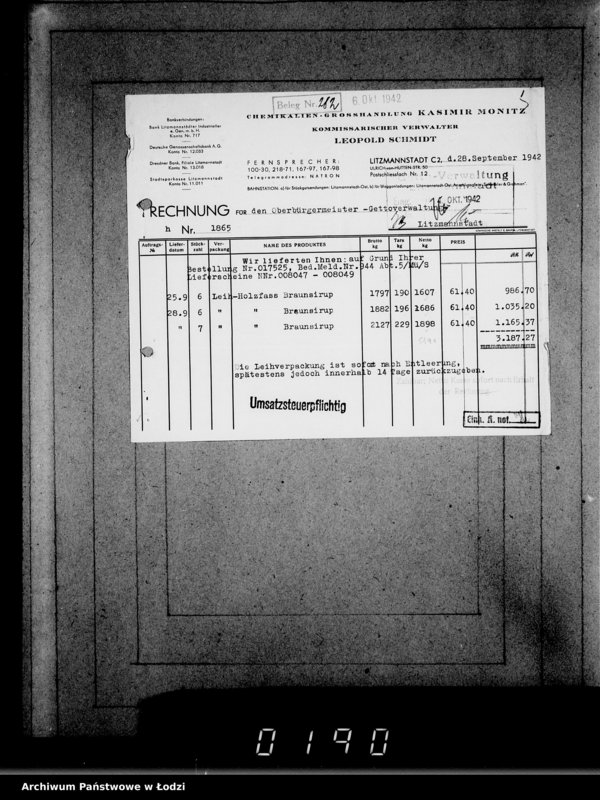 Obraz 9 z jednostki "Lebensmitteleinkauf. Aufträge, [Lieferscheinen und Rechnungen] 16971-17525 [Dostawa produktów żywnościowych do Getta]"