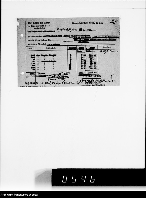 Obraz 10 z jednostki "Firma Eugen Althausen Litzmannstadt VIII [Zamówienia, rachunki, listy przesyłkowe]"