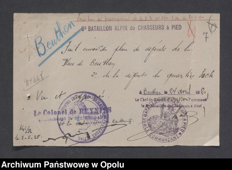 Obraz 9 z jednostki "/Plany obrony poszczególnych garnizonów przez oddziały wojsk francuskich na Górnym Śląsku na wypadek alarmu/"