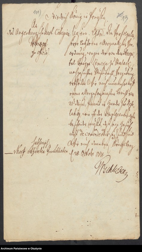 image.from.unit.number "In S. [Sachen] des Erbpächters der Rastenburgischen Hospital Huben zu Mulack [Muławki] Michael Lemcke wegen erlittenen Mißwachses und gebethener Zins=Erlaßung"