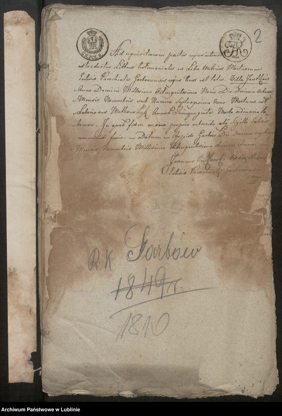Obraz z jednostki "Alegaty do aktów stanu cywilnego z roku 1810"