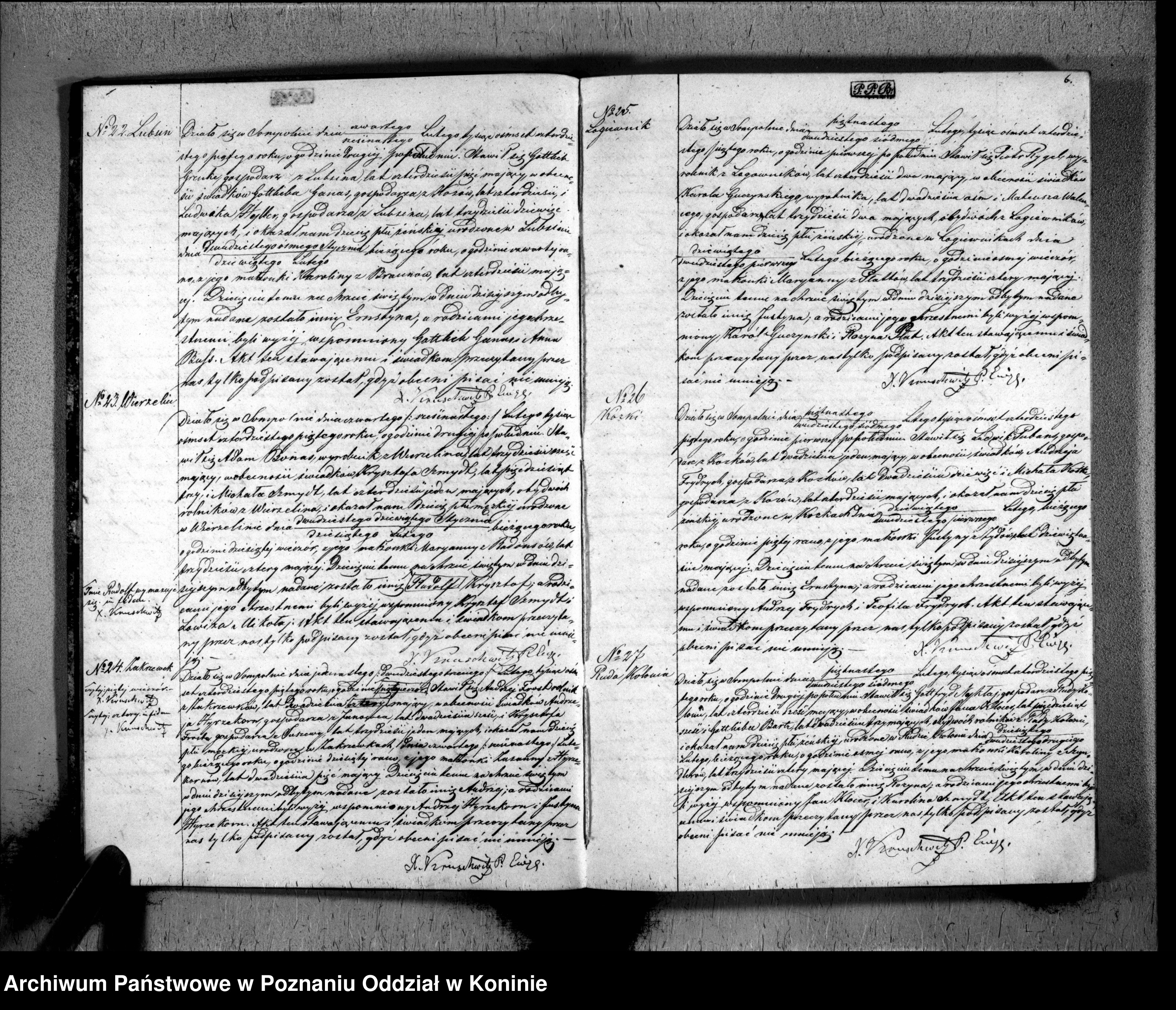 Skan z jednostki: Duplikat aktów urzędnika stanu cywilnego parafii ewangelickiej Sompolno za rok 1845: akty urodzeń, małżeństw, zgonów