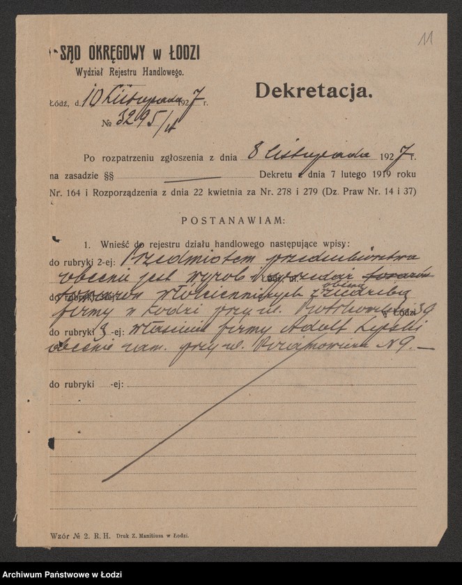 Obraz 13 z jednostki "Adolf Lipski- sprzedaż towarów manufakturowych"