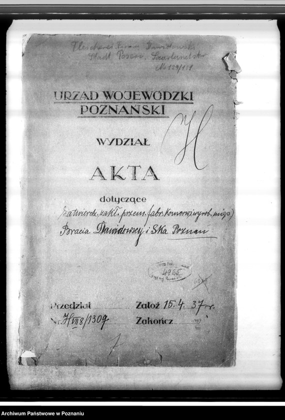 image.from.unit.number "Zatwierdzenie zakładu przemysłowego /fabryki konserw i wyrobów mięsnych/ Bracia Dawidowscy i Spółka w Poznaniu"