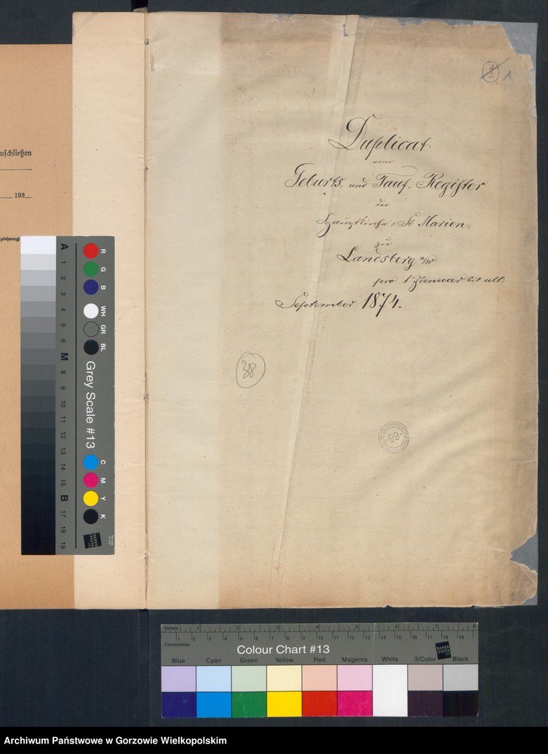 image.from.unit.number "Duplikate der Hauptkirche Landsberg an der Warthe (zawiera także Concordienkirchen-Gemeinde in Verbindung mit der reformirten und Militair-Gemeinde dotyczących zgonów w 1874 r.)"