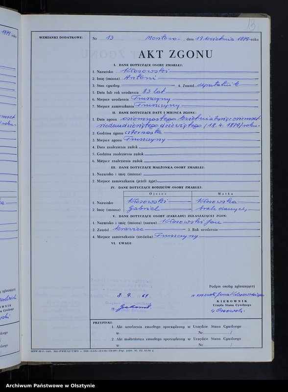 image.from.unit.number "Księga zgonów Nr 1 - 66,1 - 51 i 1 - 44 /przepisana w języku polskim z oryginału niemieckiego w dniach 8.09.- 15.09.1961/"