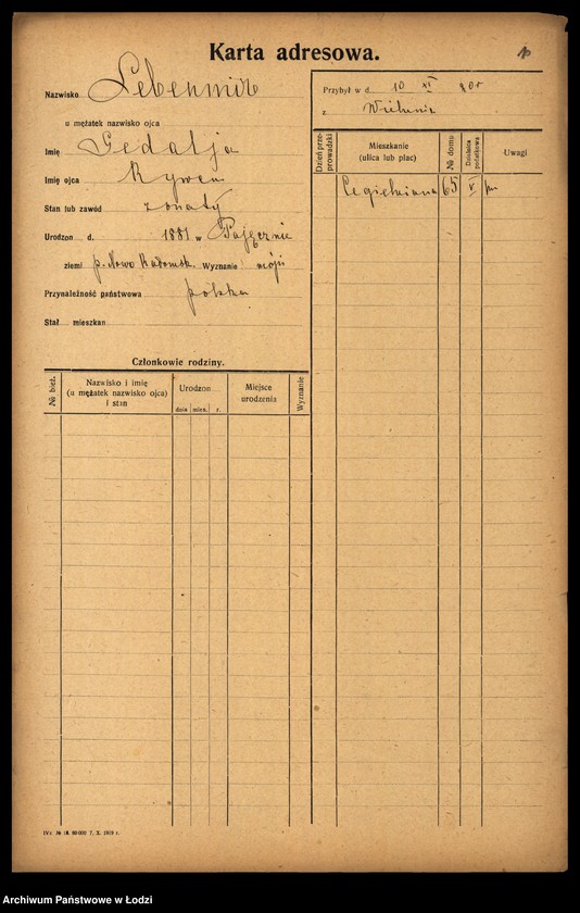 Obraz 12 z jednostki "[Spis ludności Łodzi] Lebendiger - Löffler"