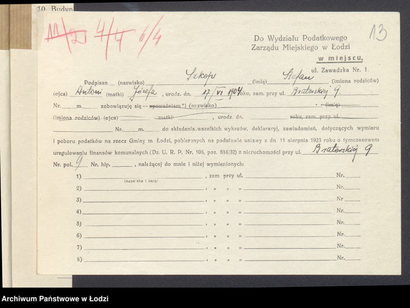 Obraz 15 z jednostki "Księga inwentarzowa nieruchomości m. Łodzi ul. Braterska"