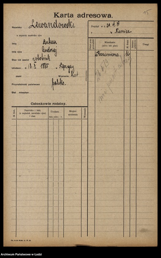 Obraz 17 z jednostki "[Spis ludności Łodzi] Lewandowski - Lewertow"
