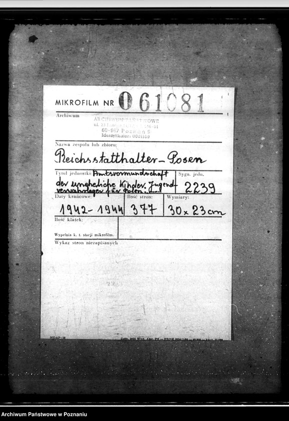 Obraz 2 z jednostki "Amtsvormundschaft über uneheliche Kinder. Jugendverwahrlager für Polen. Polnische uneheliche Kinder."