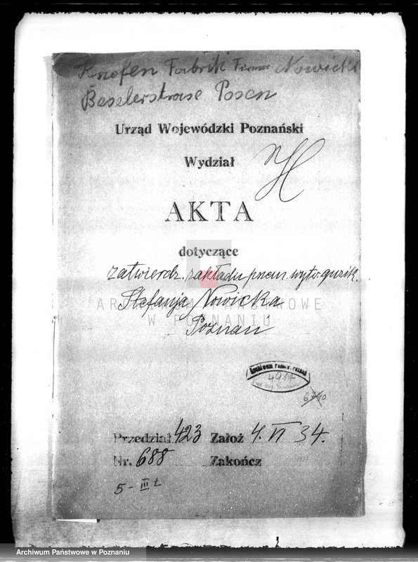 Obraz 4 z jednostki "Zatwierdzenie zakładu przemysłowego /wytwórni guzików/ St. Nowickiej w Poznaniu"