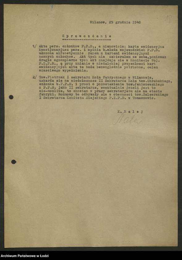 Obraz 19 z jednostki "Zażalenia, interwencje [członków PPS kierowane do WK]"